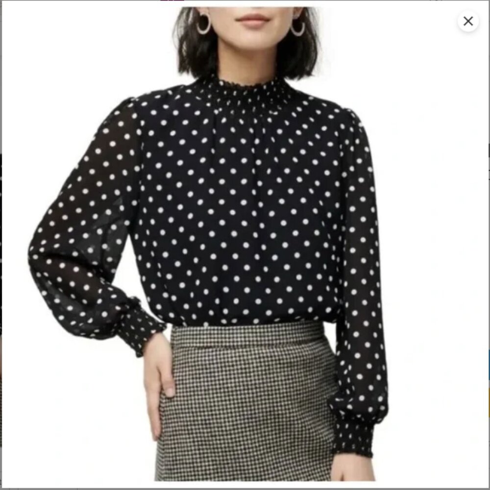 J. Crew Blouse. Top. Long Sleeve. Medium. Polka dot. Mock neck. Cute!